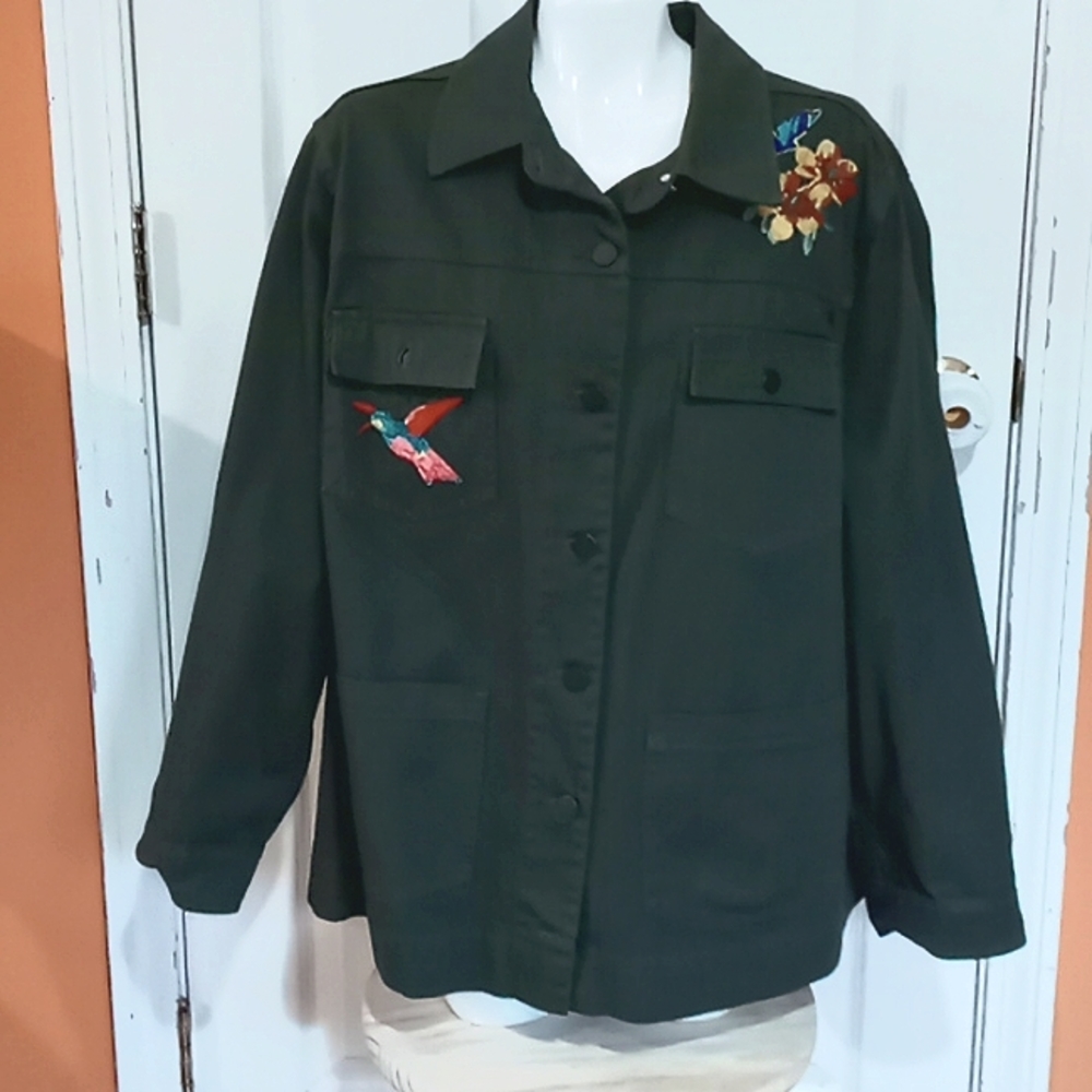 NWT Embroidered Military Style Hunter Green Jacket Plus Size